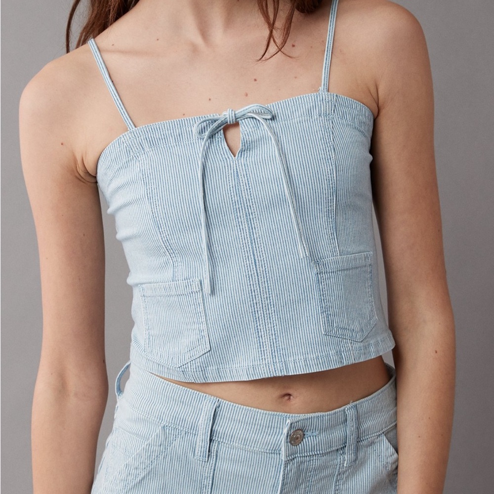 AE Striped Crop Top with Bow Detail
